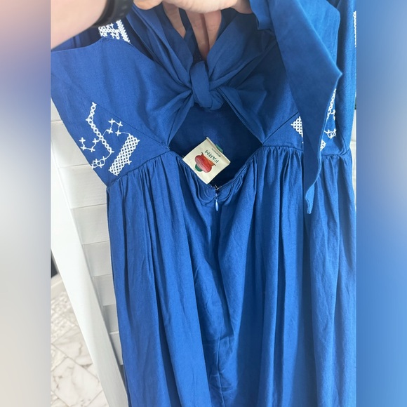 FARM RIO ANTHROPOLOGIE NWOT MACAW EMBROIDERED MAXI BLUE DRESS XS - Picture 12 of 16